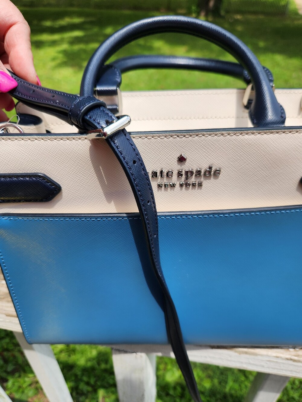Kate Spade Two Tone Leather Hand Bag Crossbody NWT - Picture 11 of 12